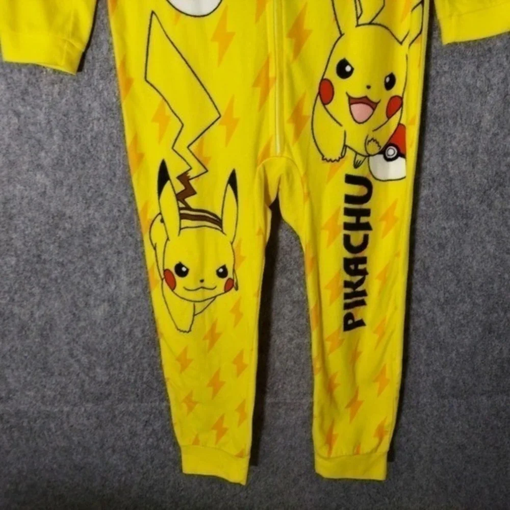 Pokemon Pajama Costume Kid L Pikachu Yellow Hooded Fleece One Piece Cosplay Suit